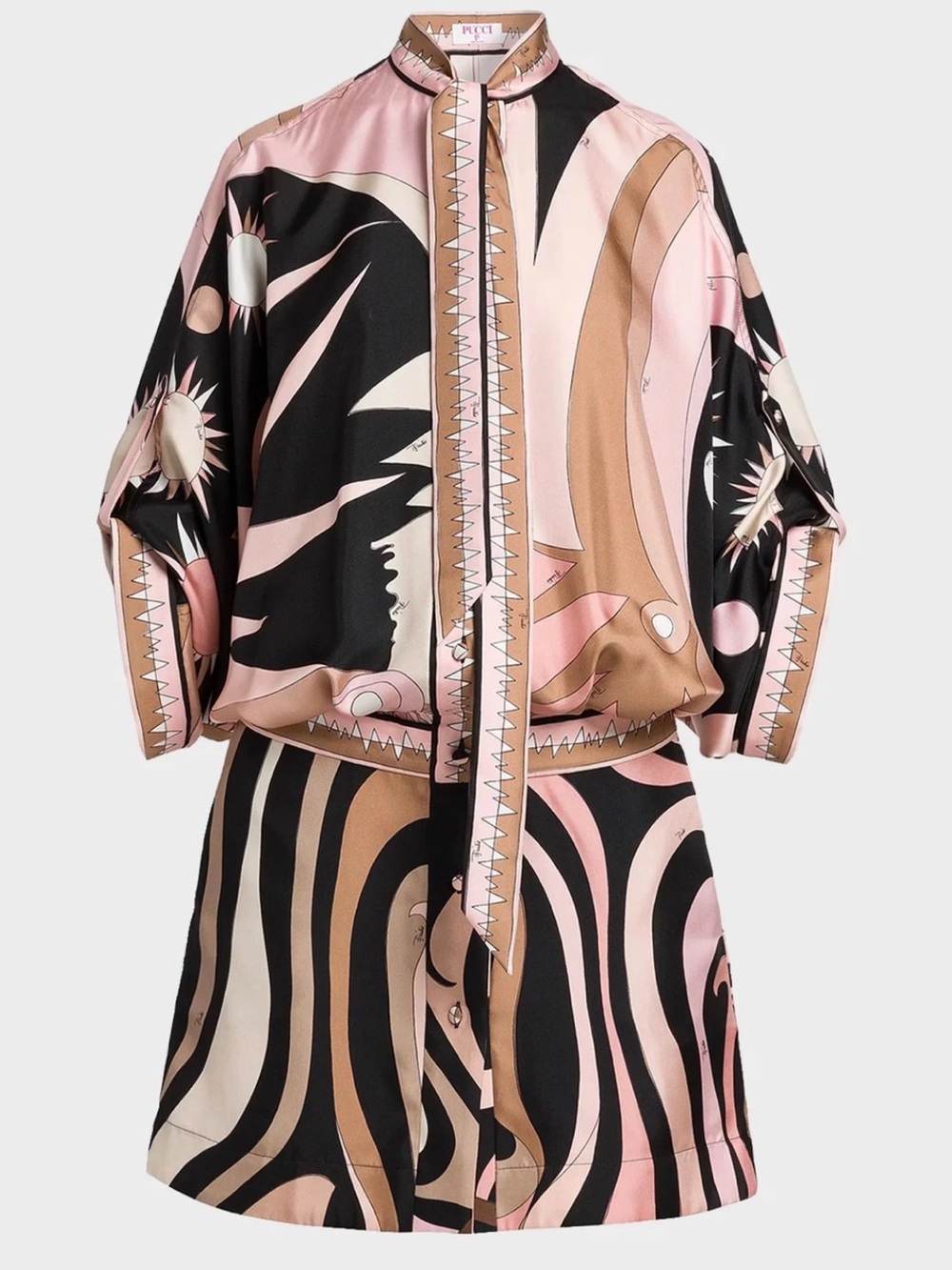 Pucci SS2025 | Stella Marmo silk Neck-Tie 3/4 Sleeve Mini Dress